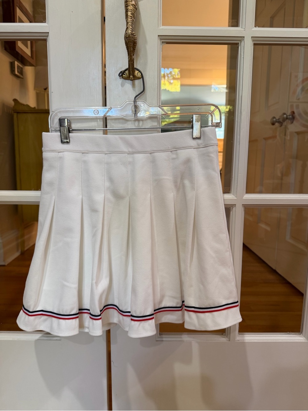White Pleated Tennis Skirt with Red & Navy Trim